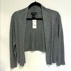 Lane Bryant NWT Silver Metallic Threaded Womens Size 14/16 Open Front Grey Shrug